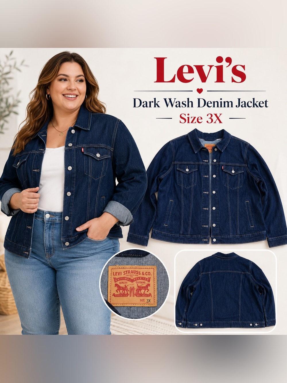Levi’s Women’s Dark Wash Denim Trucker Jacket Size 3X Plus